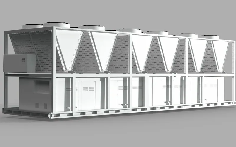 Großer Kaltwassersatz mit mehreren Ventilatoren als Illustration